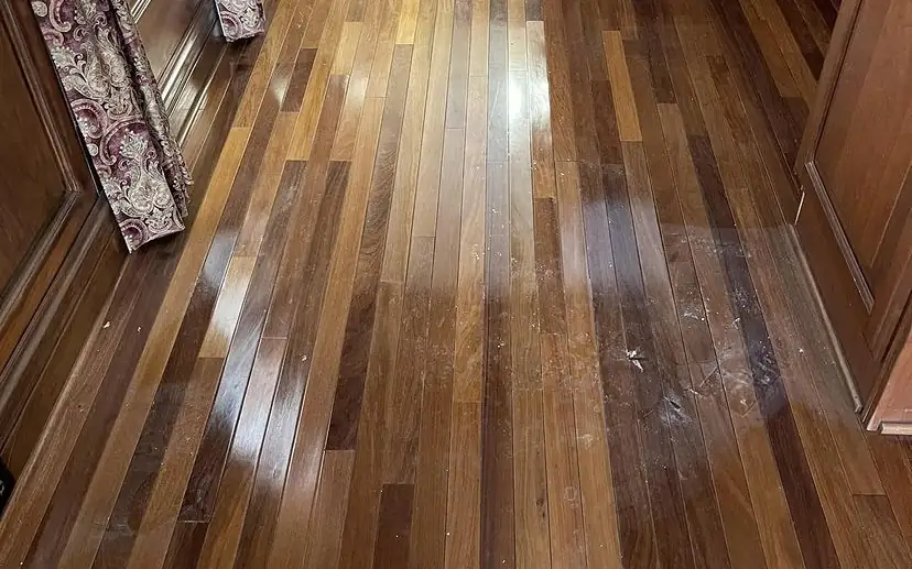 Hardwood floor assessed before deep cleaning
